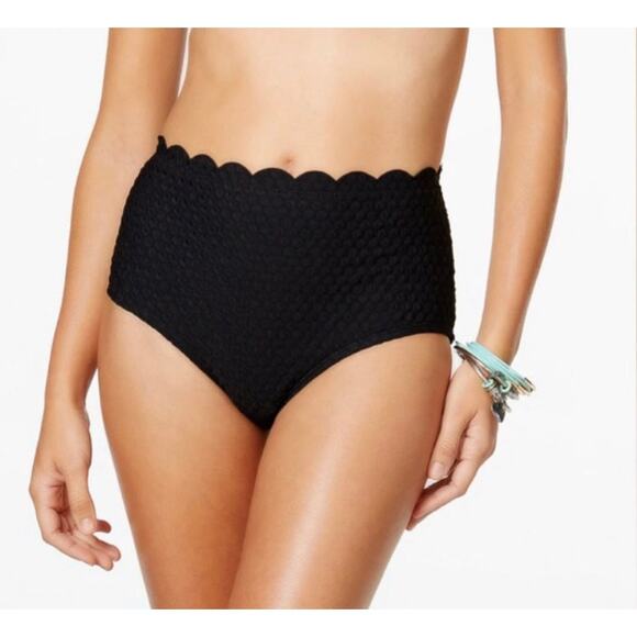 NWT Kate Spade Black Scalloped High Waist Swim Bottoms Sz L - Picture 1 of 6